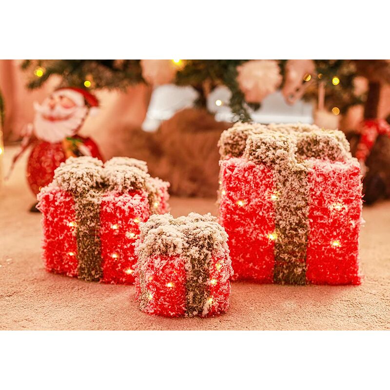 Christmas Frosted LED Gift Boxes 3 pc Set (Red & Green)