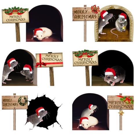 Christmas Funny Decoration Mouse Hole Stickers for Living Room Bedroom Decoration DIY Cartoon Animal Wall Decals