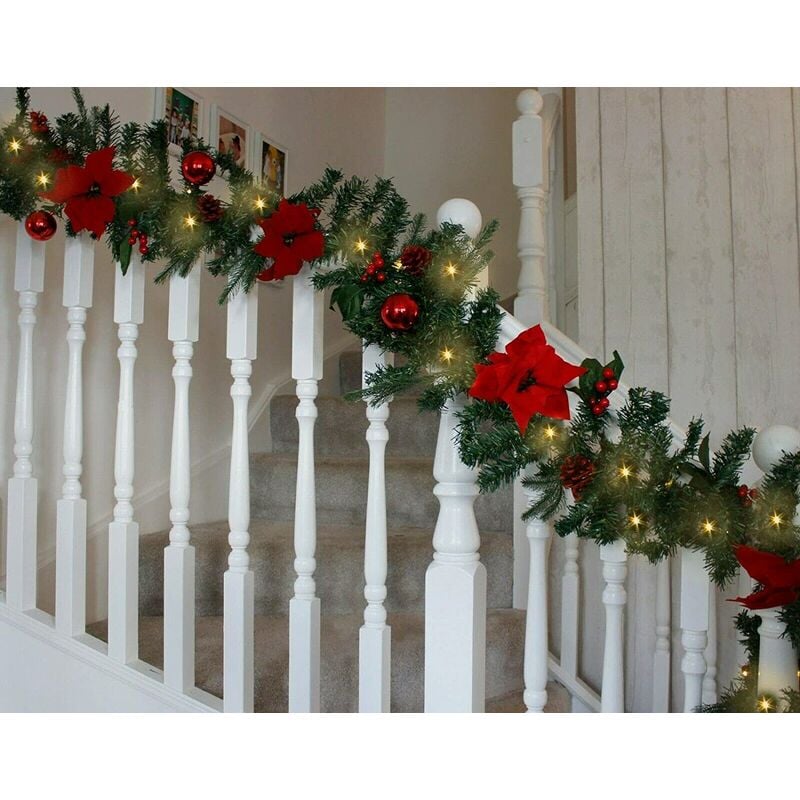 Christmas Garland 2.7m LED Light Xmas Decorative Garland Lit Battery Operated - Red (Battery Powered)