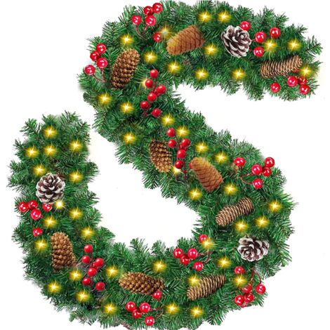 Christmas Garland, Artificial Fir Garland 2.7M, Christmas Fir Light Garland, Fir Garland, Christmas Fir Garland with LED, Artificial Rattan Garland, for Fireplace Door Decor