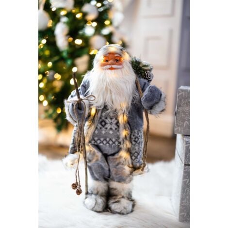 Christmas Grey LED Santa Claus Figure 30cm