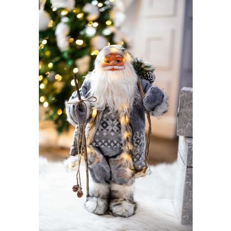 Christmas Grey LED Santa Claus Figure 60cm