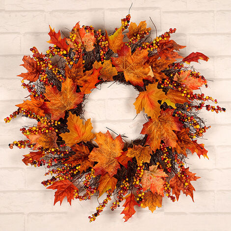 45cm Christmas Garland Autumn Leaf Artificial Maple Fruit Bunch Wreath With Led Light - Autumn Home Decor Ireland 45cm Christmas Garland Autumn Leaf Artificial Maple Fruit Bunch Wreath With Led Light - Autumn Home Decor Ireland
