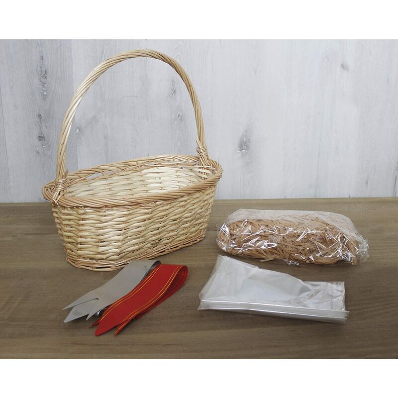 Christmas Hamper Kit Wicker Basket, Make Your Own Hamper, Natural Wicker Basket Hamper Kit (Basket with Tall Handle)
