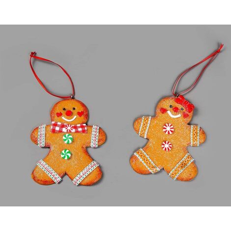 Christmas Hanging Decoration 12Pcs Ceramic Gingerbread Couple