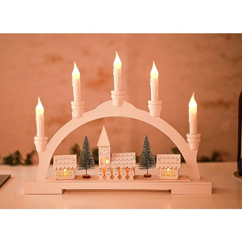Christmas LED Candle Bridge Xmas Light White Wooden Candle Ornament Nativity Ornamental Lighting Battery Operated