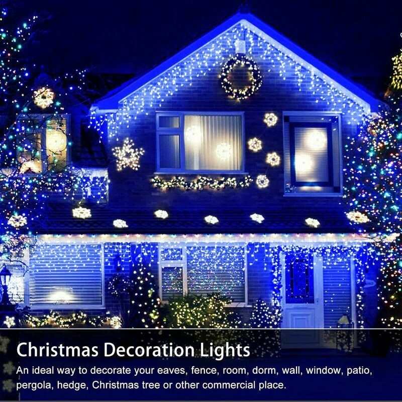 Christmas Light Curtain Garlands, 50.7m 216 LEDs Christmas Light Curtain Modes & Waterproof IP44, Window Decoration, Christmas, Wedding, Birthday,