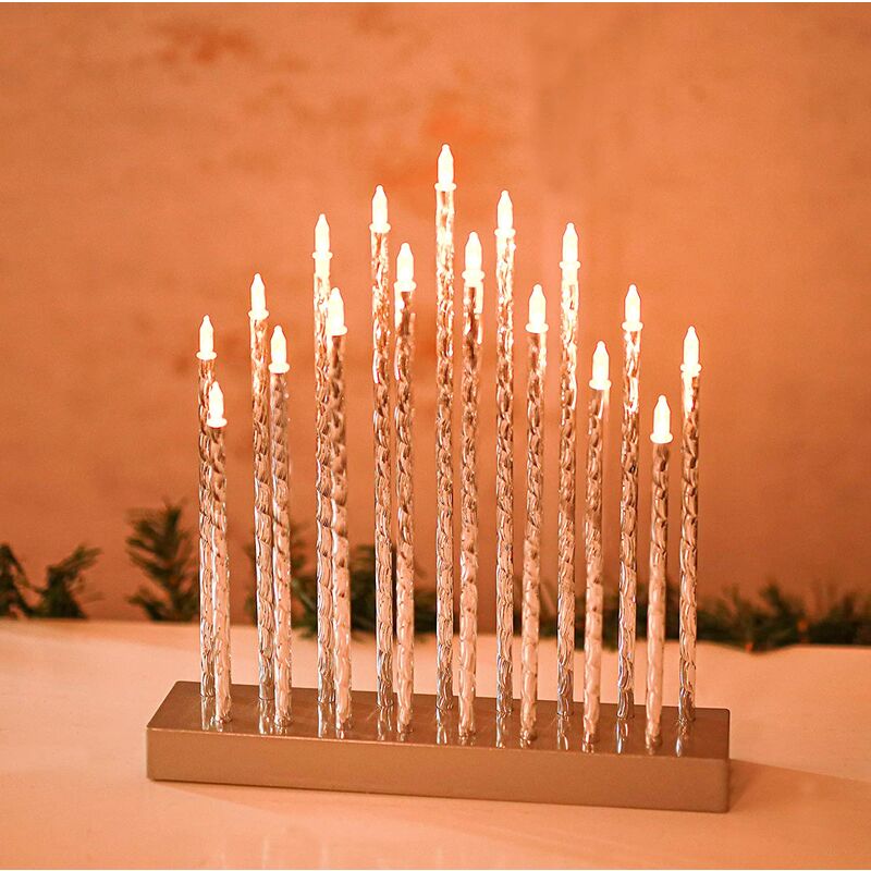 Christmas Lights 17 Warm White LED Pipe Candle Bridge (Silver)