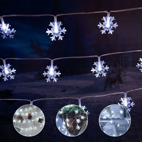 Christmas Lights Snowflake Lights - Total 10Meter 80 Fairy Lights Battery Operated Waterproof for Christmas Indoor/Outdoor Decorations (Cold White)