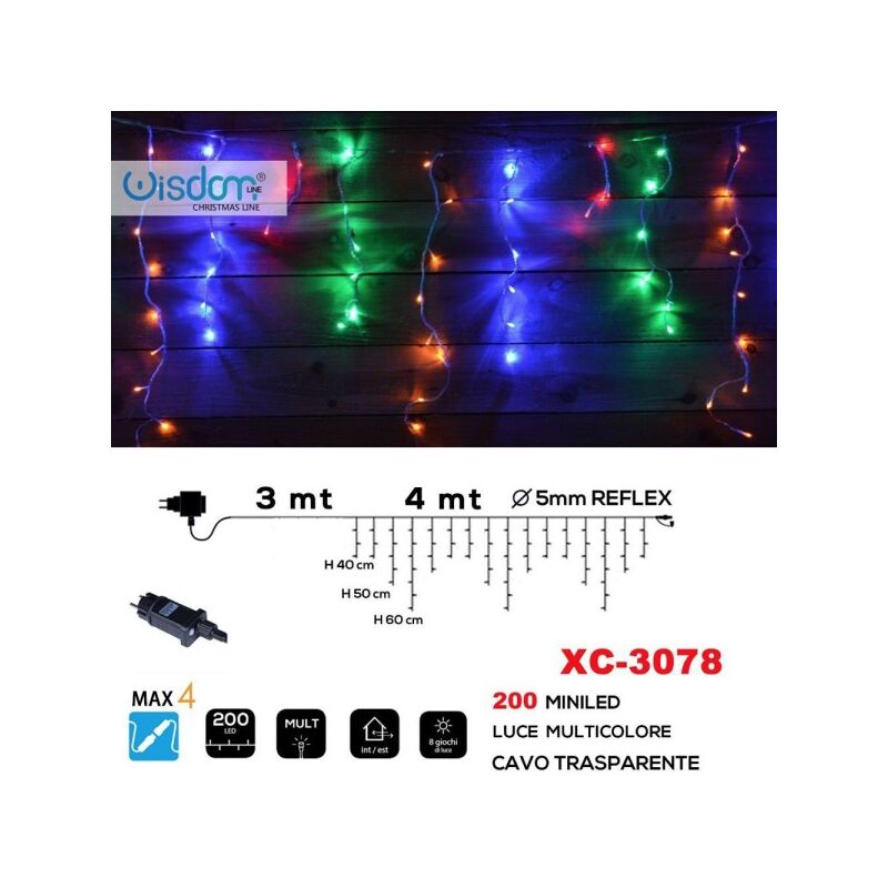 Rideau Lumineux De Noël 200 Miniled Lumière Multicolore Câble Transparent Xc-3078