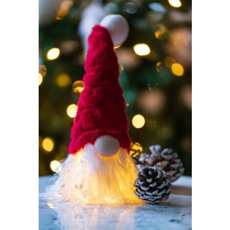 Christmas Ornaments Red Gonk Decoration with Warm White LED Light Up - Free Standing Christmas Gonk Eye-Catching Santa Claus Figure Xmas for Indoor Home Decor (26cm)