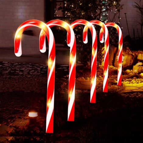 AIPERQ Christmas Outdoor Light Up Decoration, 5 Pack Christmas Candy Cane Lights, LED Lights for Outdoor Garden Decoration in the Shape of Christmas Candy Cane, Light Up Christmas Path Markers