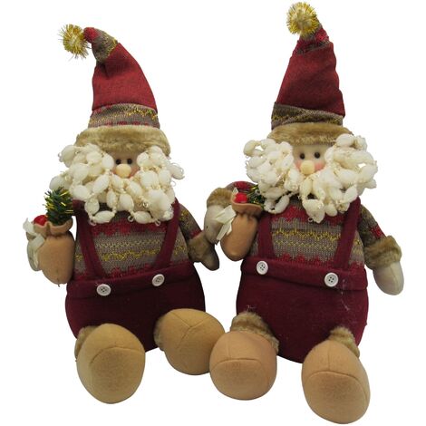 Christmas Plush Santa Claus Decorations X2 (Xmas Festive Soft Toy Ornament)