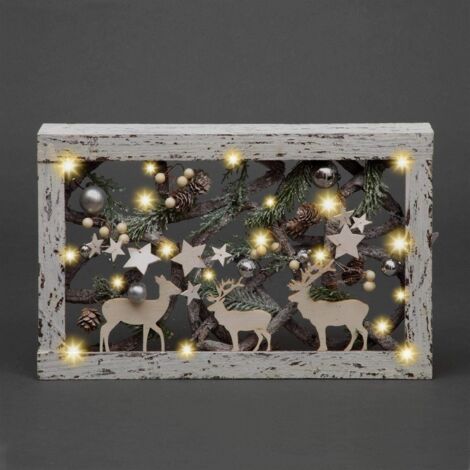 Christmas Pre-Lit Warm White LED Frame Tabletop Decoration with Pinecones and Baubles