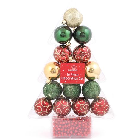 16 x Gold shatterproof Christmas tree Baubles Decorations Mixed finishes 
