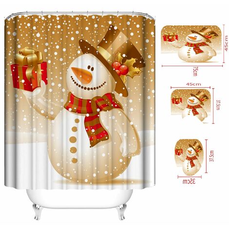 Christmas Shower Curtain For Bathroom, Blue And White Reindeer With 12  Snowflake Hooks Waterproof Shower Liner Decor