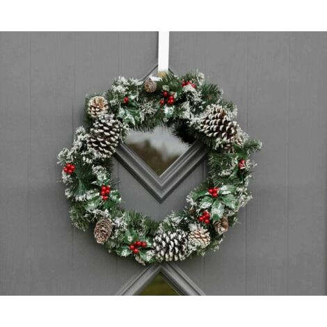 Christmas Snow Topped Wreath with Faux Berries & Pine Cones 50cm