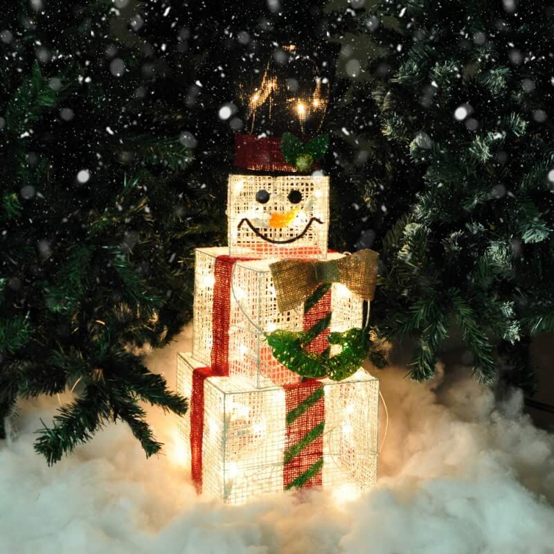 Christmas Snowman Light Xmas Present Square Snowman 35 Warm White Lights Indoor Christmas Lighting Mains - 75 Centimetre Tall