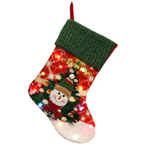 Christmas Socks with LED Lights Christmas Elements Design Large Stocking Hanging Decoration Gift for Christmas Tree Fireplace Wall