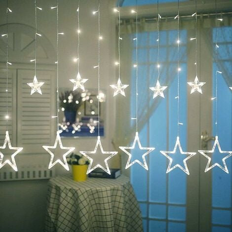 MUMU Christmas Star Curtain Lights, 138 LED String Lights with 12 Stars, 8 Modes Christmas Window Lights for Christmas Tree, Party, Wedding, Garden, Bedroom, Christmas Decoration