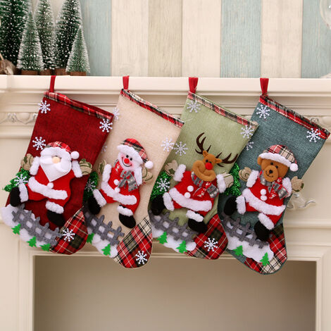 Christmas Stocking Gift Bag Santa Claus Snowman 3D Plush Hanging Socks for Christmas Tree Fireplace Door Holiday Party Decorations Ornament