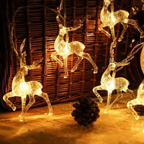 Christmas String Lights, Battery Operated LED Reindeer String Lights Christmas Decor, Christmas Reindeer String Lights, 10 LED String Lights, Bedroom Decoration, Fairy Light,1.5M(Warm White)