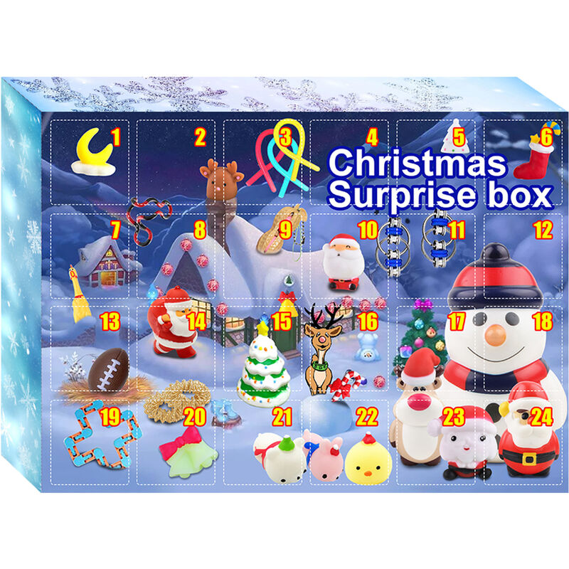 

Christmas Surprise Blind Box Juego de juguetes sensoriales de 24 rejillas Regalo sorpresa de cuenta regresiva de Navidad, 1 kit