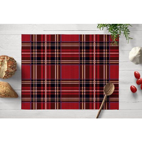 Christmas Table Mat Set set of 12 in linen, Classic Mesh in Tartan Twill Checkered 32x42cm, d