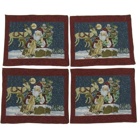 Christmas Table Place Mats X4 (Xmas Festive Fabric Red Santa Decoration)