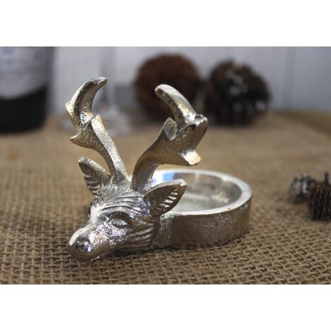 Christmas Tealight Candle Holder Reindeer Distressed Silver Small Home D�cor