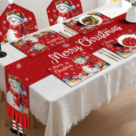 Christmas-themed restaurant decoration: Linen table flag placemats and chairs set of 9 pieces