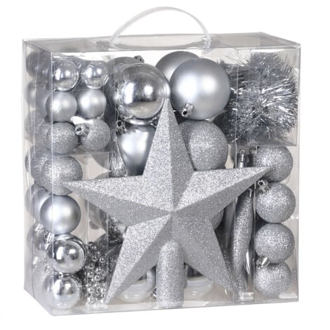 Christmas Tree Baubles 77 Pieces Set Xmas Balls Decorations Ornaments  Silver