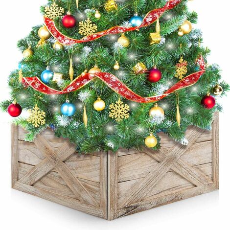 Christmas Tree Collar Box Wooden Tree Box Stand Cover W/ Hook & Loop Fastener