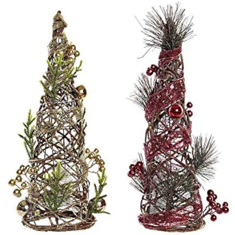 Christmas Tree - DKD Home Decor - Set of 2 - Rattan - 16 x 16 x 41 cm - Multicolor