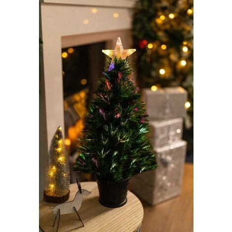 main image of "Christmas Tree Fibre Optic Xmas Trees 60cm Flashing Lights Festive Indoor Light Up Xmas Tree - Multi Coloured Lighting"