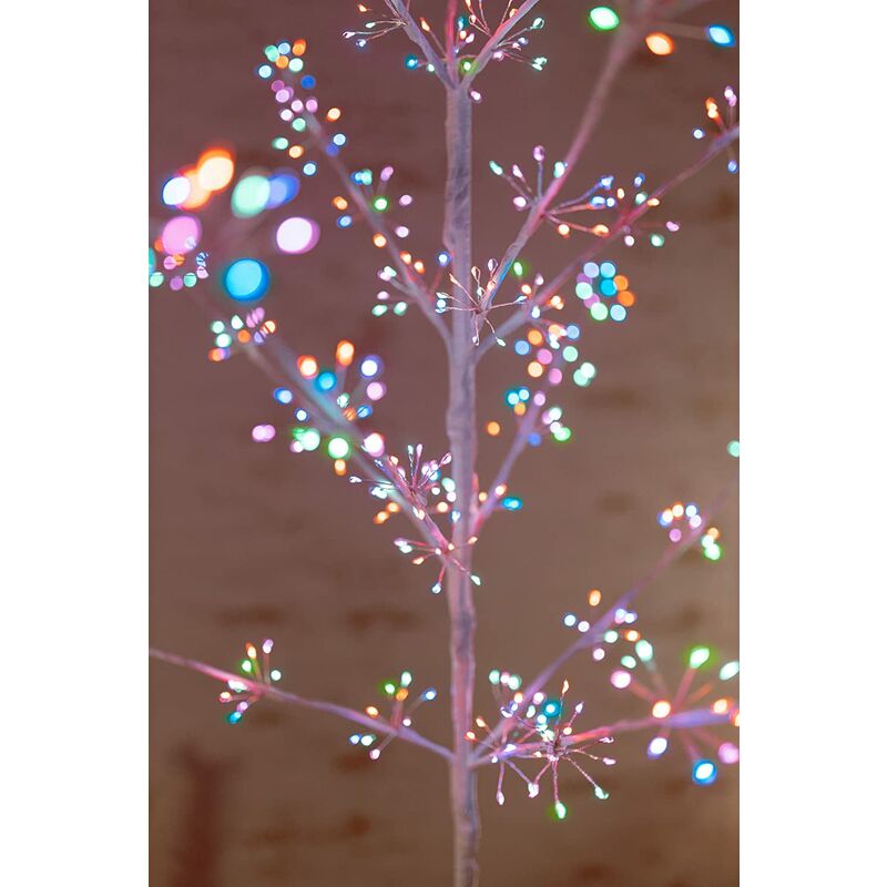 Christmas Tree LED Light Xmas Twig 6ft White Metal Twig with 480 Lit Multi Colour LED Lights Indoor & Outdoor