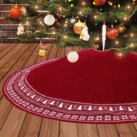 ALAZA Christmas Tree Skirt Vintage White Snowflakes Red Rustic Xmas Tree Skirt 28 inch Waterproof Holiday Party Tree Mat for Merry Christmas Ornaments Xmas Decorations 