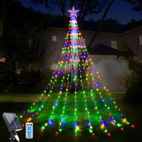 Christmas Tree String Lights, 9 Pieces 2M 198 LEDs Solar Powered Indoor/Outdoor Light Decorations, 8 Modes String Lights with Remote Control, Outdoor Christmas Decoration [Energy Class