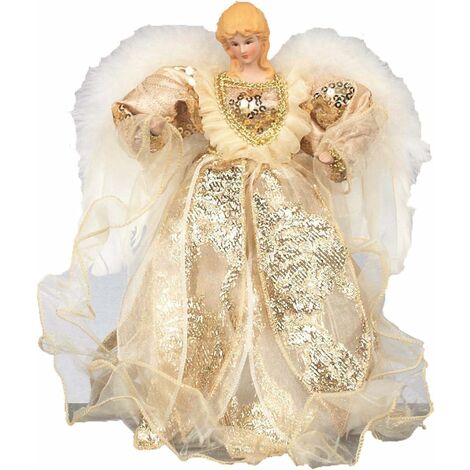 Christmas Tree Top 30cm Beautiful Ivory Gold Xmas Angel / Fairy with Wings