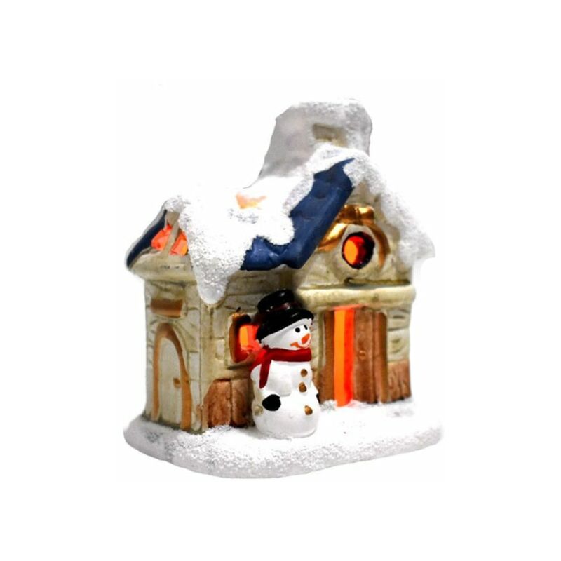 Christmas Village,Light Up Christmas Hut,Snowman Christmas House,Christmas Decoration,7x6.5x11CM