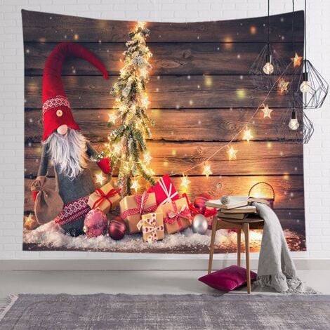 Christmas Wall Tapestry Wall Decor Snowman Santa Claus Christmas Tree Element Digital Printing Tapestry Bedding Tapestry Bedroom Living Room Brushed Style 150x150 CM 20