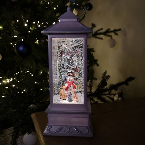 Christmas Water Lantern White Snowman Xmas Snow Globe Dual Power Indoor Decor