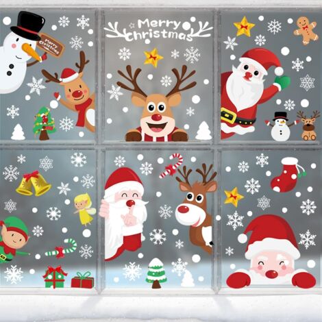Christmas Window Decoration Stickers - 248 PCS Christmas Window Stickers Decoration, Christmas Deco with Snowflake Santa Claus Elk for Window, Door, Glass, Interior