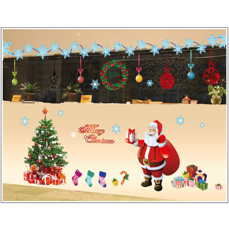 Christmas Window Stickers Big Santa Claus Christmas Tree Snowflake Christmas Window Stickers Double Sided Reusable Static PVC Window Stickers Christmas Decoration (Red)
