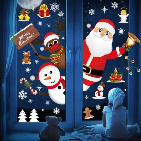 Christmas Window Stickers Xmas Window Decoration DIY Cute Reindeer Santa Claus for Xmas Home/Shop Decorations Sticker Removable Static Stickers