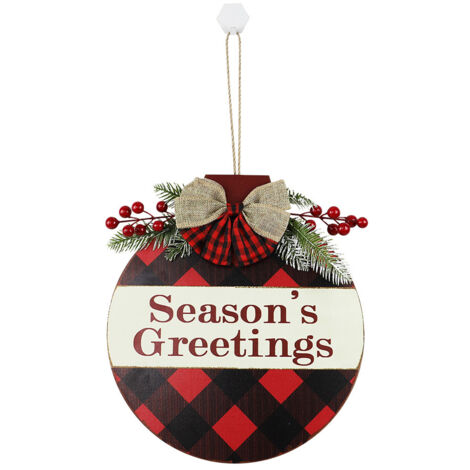 Christmas Wooden Doorplate Letter Plaid Pendant With Berry Bowknot Decor Hanging Ornament for Home Wall Front Door