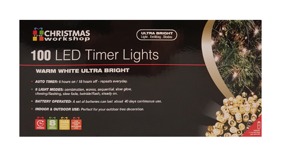 Indoor/Outdoor 100 LED Warm White Ultra Bright Fairy Lights with Timer