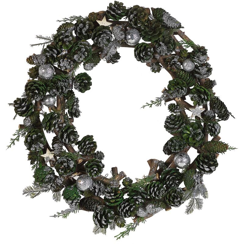 Beliani - Traditional Christmas Wreath Twigs Pine Cones Synthetic 50 cm Green with Silver Filpus