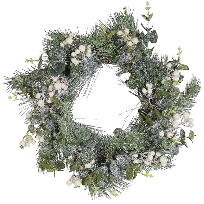 Christmas Wreath Twigs Natural Wood Synthetic Artificial Snow 54 cm Green Jurmu - Green