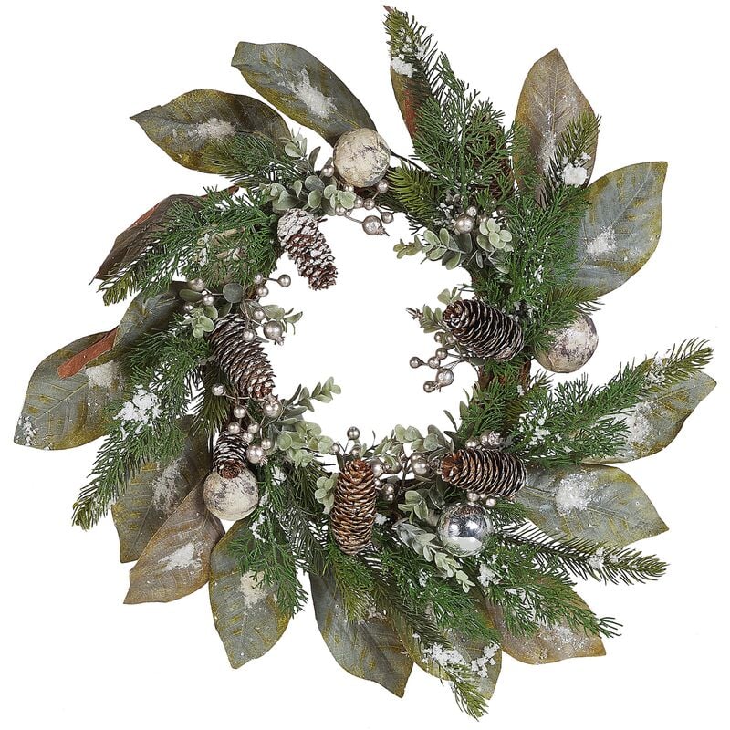 Beliani - Traditional Christmas Wreath Twigs Pine Cones Synthetic Snow 60 cm Green TIEVA